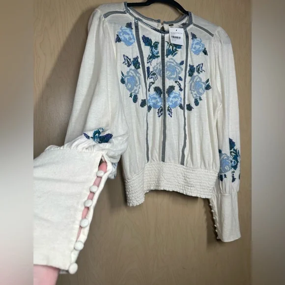 Free People White Top with Blue Embroidery - Picture 11 of 11